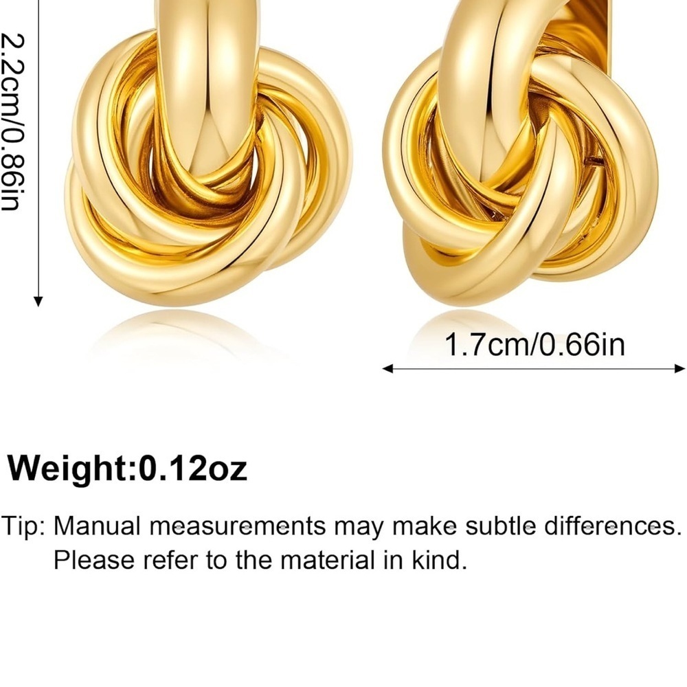 Gold Knot Earrings Drop Women Jewelry Twisted Stud Link - Picture 3 of 6